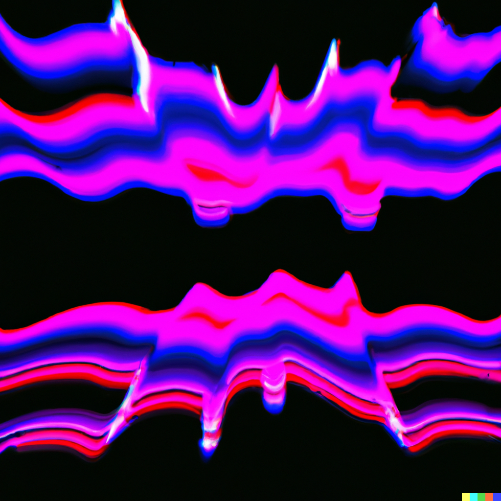 DALL·E 2023-06-18 15.25.46 – abstraktes neonwave design violett-rote streifen auf dunkelblauem grund vor schwarzem hintergrund